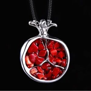 “Fruit Cup” Pomegranate Seed Red Jasper Tumbled Stone Silver Spoon Cove Necklace